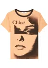 Chloé Multicolor Crewneck T-shirt With Maxi Graphic Print On The Front In Wool Blend Woman In Orange
