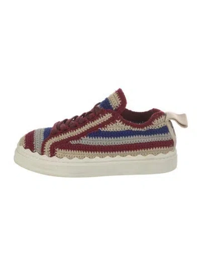 Pre-owned Chloé Printed Leather Trim Embellishment Sneakers In Burgundy