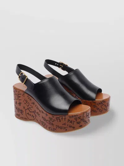 CHLOÉ PRINTED LEATHER WEDGE SANDALS