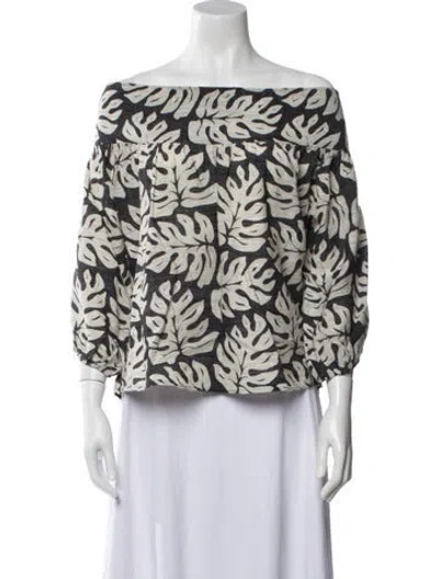 Pre-owned Chloé Printed Off-the-shoulder Blouse In Black