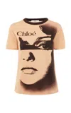 Chloé Multicolor Crewneck T-shirt With Maxi Graphic Print On The Front In Wool Blend Woman In Orange