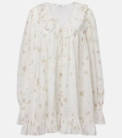 Chloé Printed Ruffled Cotton Minidress