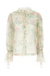 Chloé Floral Silk Balloon-sleeve Button-down Top In Seedpearl Beige