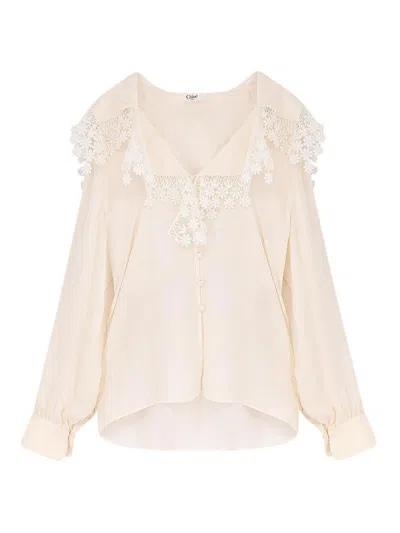Chloé Printed Silk Shirt In Neutral