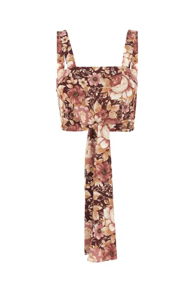 Chloé Rose Print Cropped Silk Top In Maroon Pink