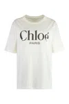 Chloé White Crewneck T-shirt With Logo Print On The Front In Cotton Woman