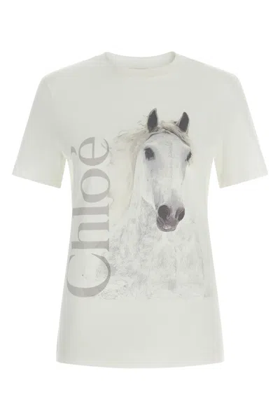 Chloé Cotton Crew Neck Graphic Short Sleeve T-shirt In White