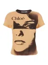 Chloé Multicolor Crewneck T-shirt With Maxi Graphic Print On The Front In Wool Blend Woman In Multicolor