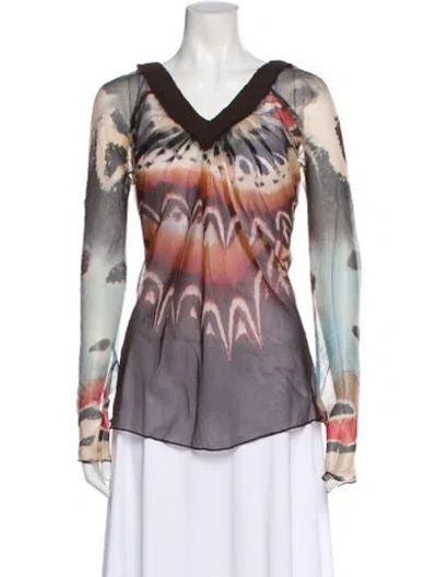 Pre-owned Chloé Printed V-neck Blouse In Black