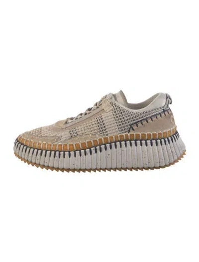 Pre-owned Chloé Printed Whipstitch Trim Sneakers In Neutral