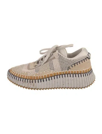 Pre-owned Chloé Printed Whipstitch Trim Sneakers In Neutral