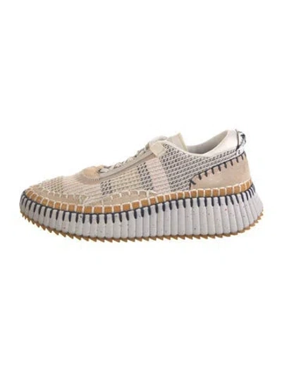 Pre-owned Chloé Printed Whipstitch Trim Sneakers In Neutral