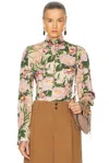 Chloé Turtleneck Jersey Wool Sweater With Floral Print In Multi