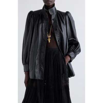 Chloé Puff Shoulder Leather Coat In Black