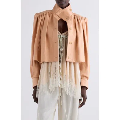 Chloé Puff Shoulder Leather Crop Jacket In Pink
