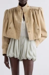 Chloé Suede High Neck Gathered Shoulder Cropped Jacket In Blossom Beige