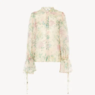 Chloé Blouse Manches Bouffantes En Mousseline De Soie Femme Beige Taille 40 100% Soie, Pinctada Maxima, Fa