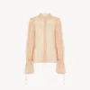 Chloé Sheer Fabric Blouse Drawstring Cuffs In Pink