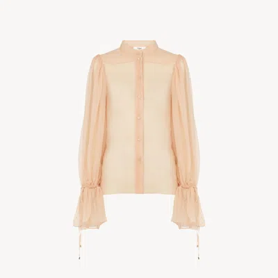 CHLOÉ BLOUSE MANCHES BOUFFANTES EN MOUSSELINE DE SOIE FEMME ROSE TAILLE 40 100% SOIE, PINCTADA MAXIMA, FAR