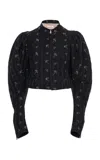 Chloé Puff-sleeve Cotton-silk Jacquard Cropped Jacket In Black