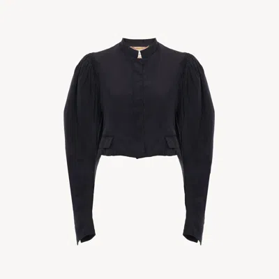 Chloé Puff-sleeve Cropped Jacket In Silk Faille In Black