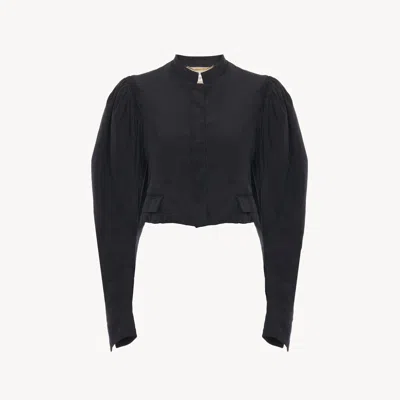 CHLOÉ VESTE COURTE MANCHES BOUFFANTES EN FAILLE DE SOIE FEMME NOIR TAILLE 40 100% SOIE