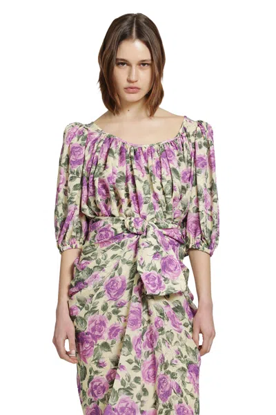 Chloé Puff Sleeve Cropped Top In Purple