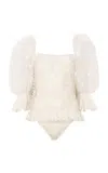 Chloé Puff-sleeve Embroidered Lace Bodysuit In White