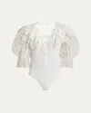 Chloé Puff-sleeve Guipure Lace Bodysuit