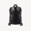 Chloé Puff-sleeve Lavallière Top In Floral Lace Jacquard In Black