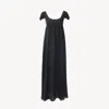 Chloé Robe Longue Manches Bouffantes En Soie Plumetis Femme Noir Taille 38 100% Soie