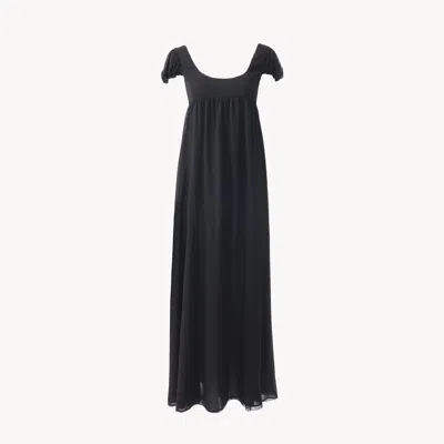 Chloé Robe Longue Manches Bouffantes En Soie Plumetis Femme Noir Taille 38 100% Soie