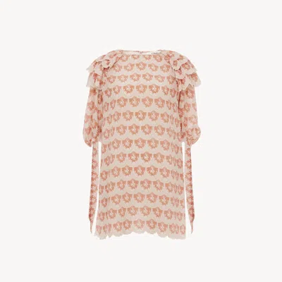 Chloé Mini Robe À Manches Bouffantes En Crépon De Soie Femme Beige Taille 40 100% Soie