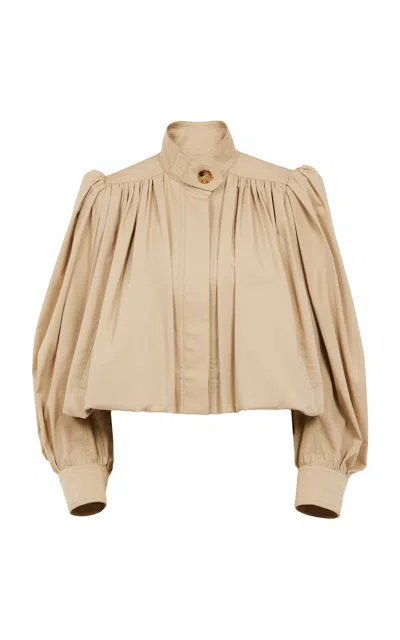 Chloé Puff-sleeve Organic Cotton Gabardine Cropped Jacket In Smoky Beige