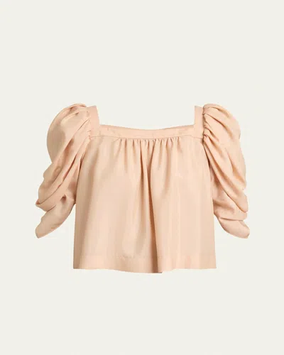 Chloé Puff-sleeve Pleated Silk Top In Pink