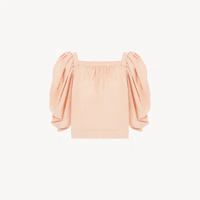 Chloé Puff-sleeve Pleated Top In Silk Poplin In Pink
