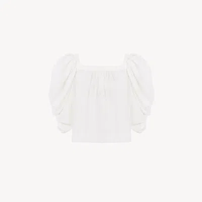 Chloé Top Manches Bouffantes Plissé En Popeline De Soie Femme Blanc Taille 44 100% Soie In White