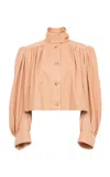 Chloé Puff-sleeve Plonge Leather Cropped Jacket In Pink