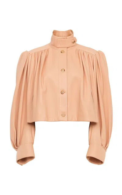 Chloé Puff-sleeve Plonge Leather Cropped Jacket In Pink