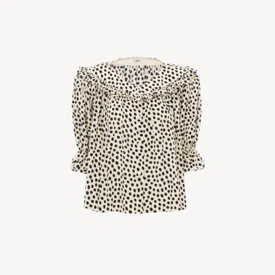 Chloé Puff-sleeve Ruffle Top In Crêpe De Chine In Multi