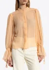 Chloé Puff-sleeve Sheer Silk Blouse In Orange