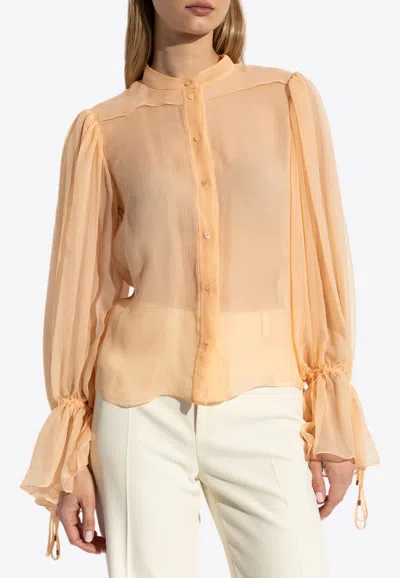 Chloé Puff-sleeve Sheer Silk Blouse In Orange
