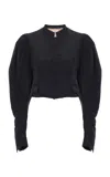 Chloé Puff-sleeve Silk Faille Cropped Jacket In Black