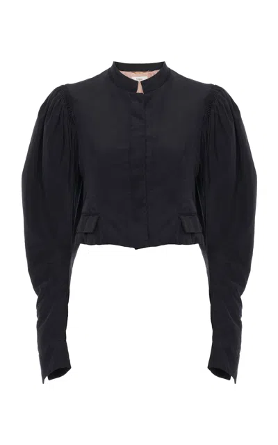 Chloé Puff-sleeve Silk Faille Cropped Jacket In Black