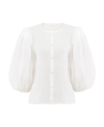 Chloé Puff-sleeved Buttoned Blouse In White