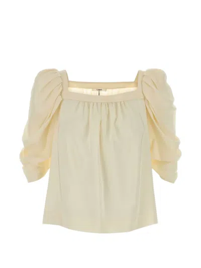 Chloé Silk Top Square Neckline Puff Sleeves In Yellow