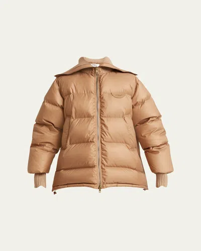 Chloé Puffer Drawcord Coat In Pearl Beige