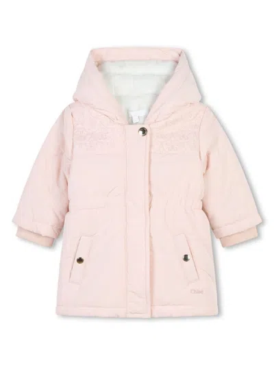 Chloé Babies' Puffer Hooded-down Jacket In Pink
