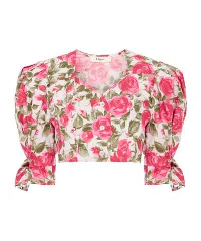 CHLOÉ CHLOÉ HT30 FLORAL PUFF-SLEEVE TOP