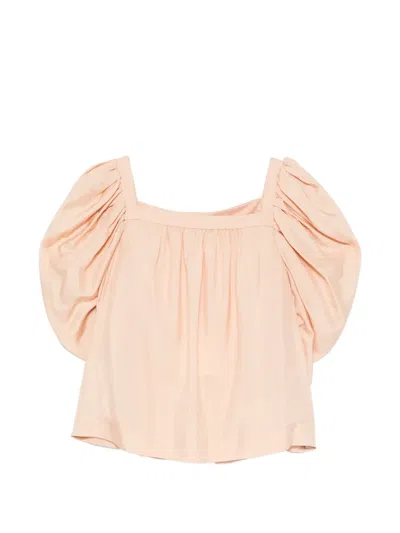 Chloé Puff-sleeve Gathered Blouse In Pink